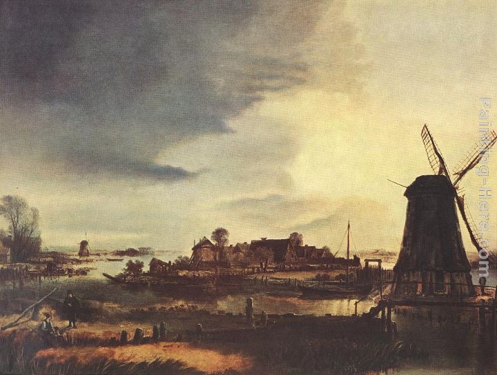 Landscape with Windmill painting - Aert van der Neer Landscape with Windmill art painting